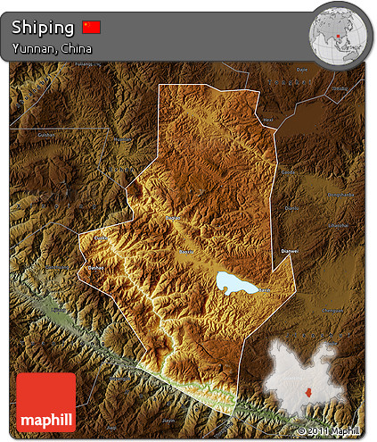 Physical Map of Shiping, darken