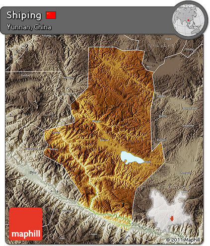Physical Map of Shiping, semi-desaturated