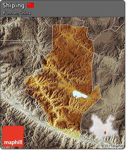 Physical Map of Shiping, semi-desaturated