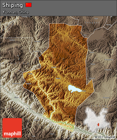 Physical Map of Shiping, semi-desaturated