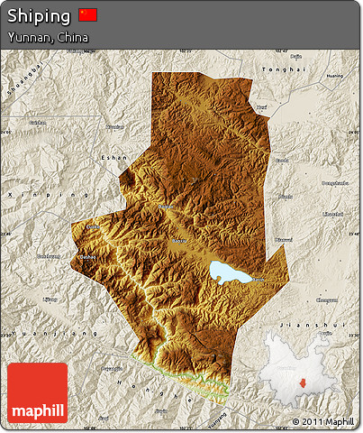 Physical Map of Shiping, shaded relief outside