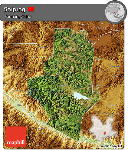 Satellite Map of Shiping, physical outside