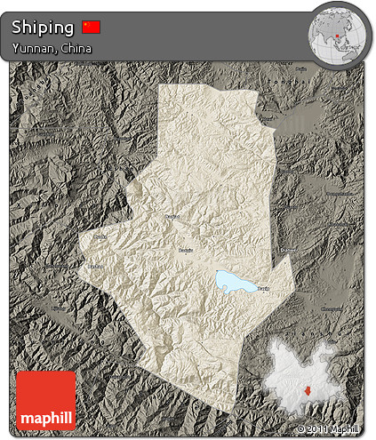 Shaded Relief Map of Shiping, darken