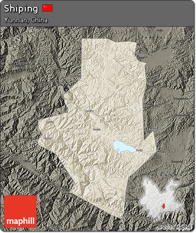 Shaded Relief Map of Shiping, darken