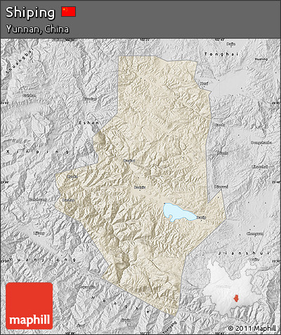 Shaded Relief Map of Shiping, desaturated