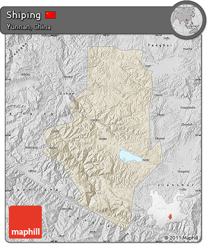 Shaded Relief Map of Shiping, desaturated