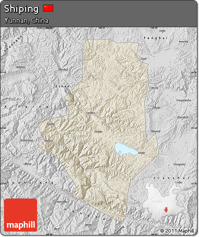 Shaded Relief Map of Shiping, desaturated