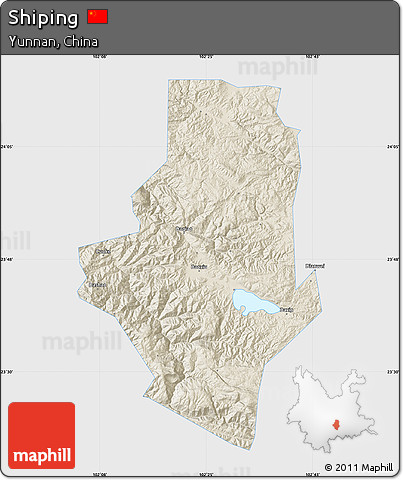 Shaded Relief Map of Shiping, single color outside