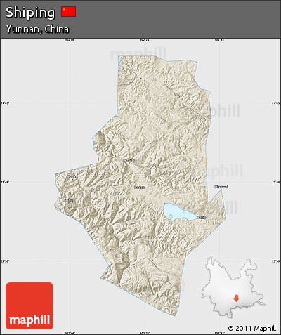 Shaded Relief Map of Shiping, single color outside