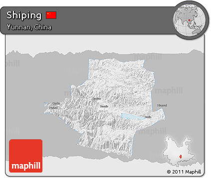 Gray Panoramic Map of Shiping, single color outside