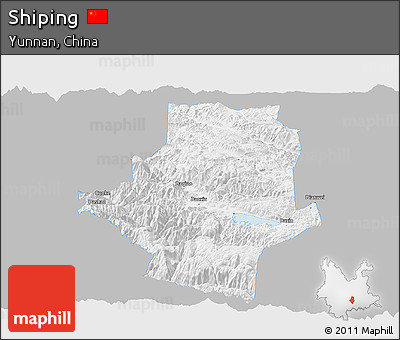 Gray Panoramic Map of Shiping, single color outside