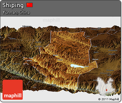 Physical Panoramic Map of Shiping, darken