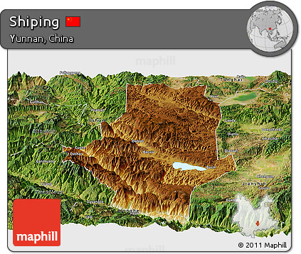 Physical Panoramic Map of Shiping, satellite outside