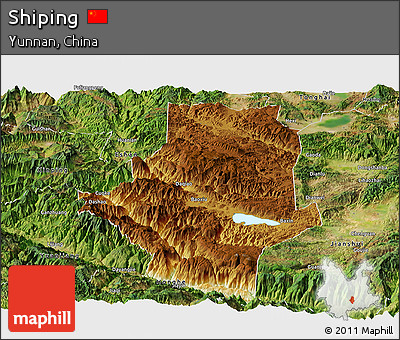 Physical Panoramic Map of Shiping, satellite outside