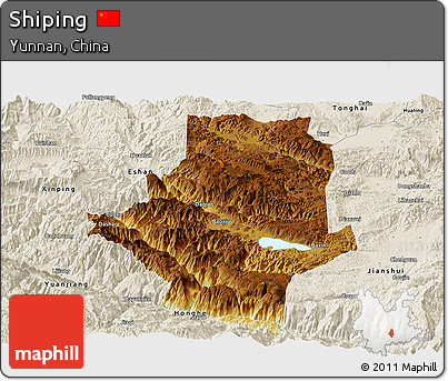 Physical Panoramic Map of Shiping, shaded relief outside