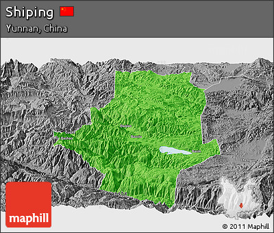 Political Panoramic Map of Shiping, desaturated