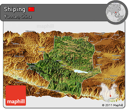 Satellite Panoramic Map of Shiping, physical outside