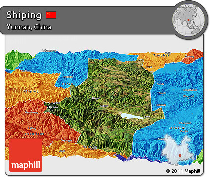 Satellite Panoramic Map of Shiping, political outside