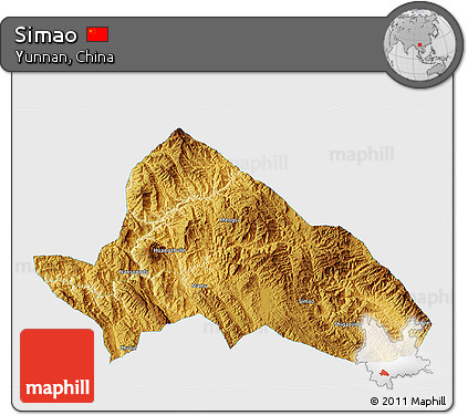Physical 3D Map of Simao, single color outside