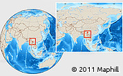Shaded Relief Location Map of Simao, within the entire country