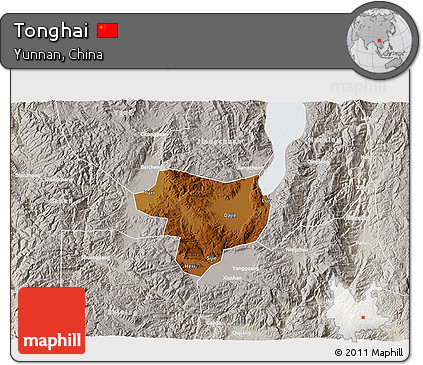 Physical 3D Map of Tonghai, lighten, semi-desaturated