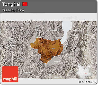 Physical 3D Map of Tonghai, lighten, semi-desaturated