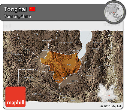 Physical 3D Map of Tonghai, semi-desaturated