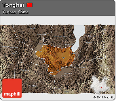 Physical 3D Map of Tonghai, semi-desaturated