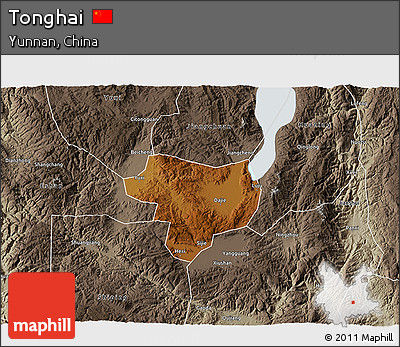 Physical 3D Map of Tonghai, semi-desaturated