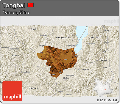 Physical 3D Map of Tonghai, shaded relief outside