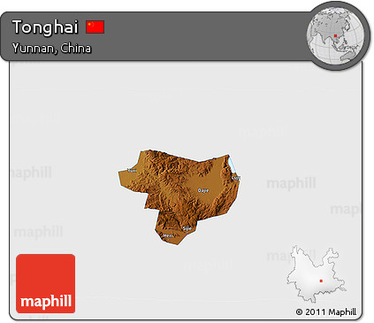 Physical 3D Map of Tonghai, single color outside