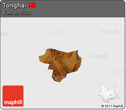 Physical 3D Map of Tonghai, single color outside