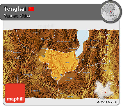 Political 3D Map of Tonghai, physical outside