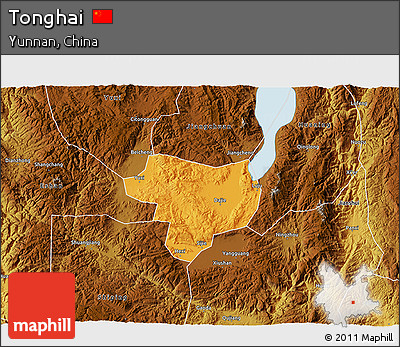 Political 3D Map of Tonghai, physical outside