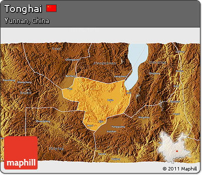 Political 3D Map of Tonghai, physical outside