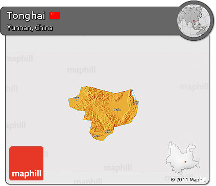 Political 3D Map of Tonghai, single color outside