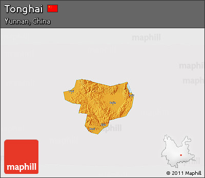 Political 3D Map of Tonghai, single color outside