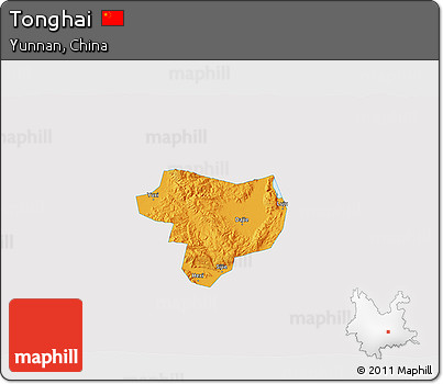 Political 3D Map of Tonghai, single color outside