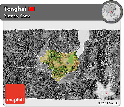 Satellite 3D Map of Tonghai, desaturated