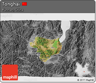 Satellite 3D Map of Tonghai, desaturated
