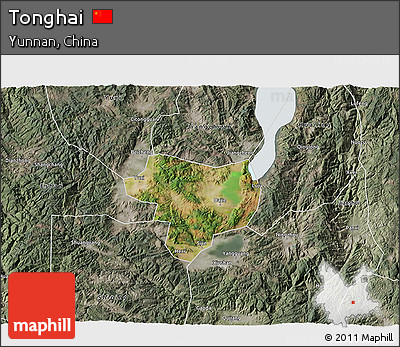 Satellite 3D Map of Tonghai, semi-desaturated