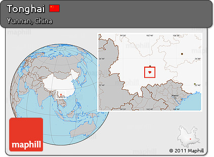 Gray Location Map of Tonghai, highlighted country