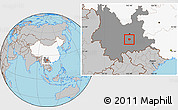 Gray Location Map of Tonghai, highlighted country, highlighted parent region