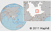 Gray Location Map of Tonghai, highlighted parent region, hill shading