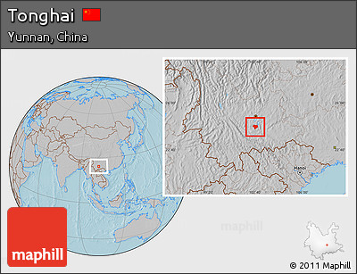 Gray Location Map of Tonghai, hill shading