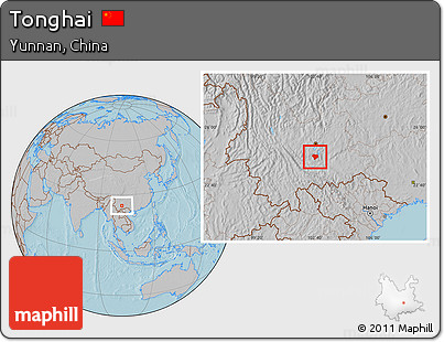 Gray Location Map of Tonghai, hill shading