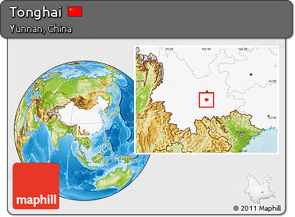 Physical Location Map of Tonghai, highlighted country