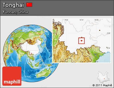 Physical Location Map of Tonghai, highlighted country