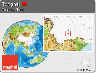 Physical Location Map of Tonghai, highlighted country