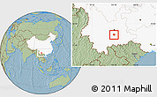 Savanna Style Location Map of Tonghai, highlighted country, hill shading